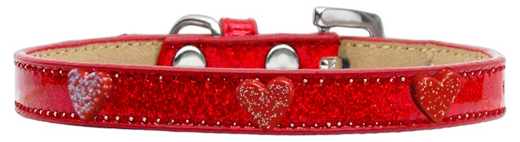 Red Glitter Heart Widget Dog Collar Red Ice Cream Size 10